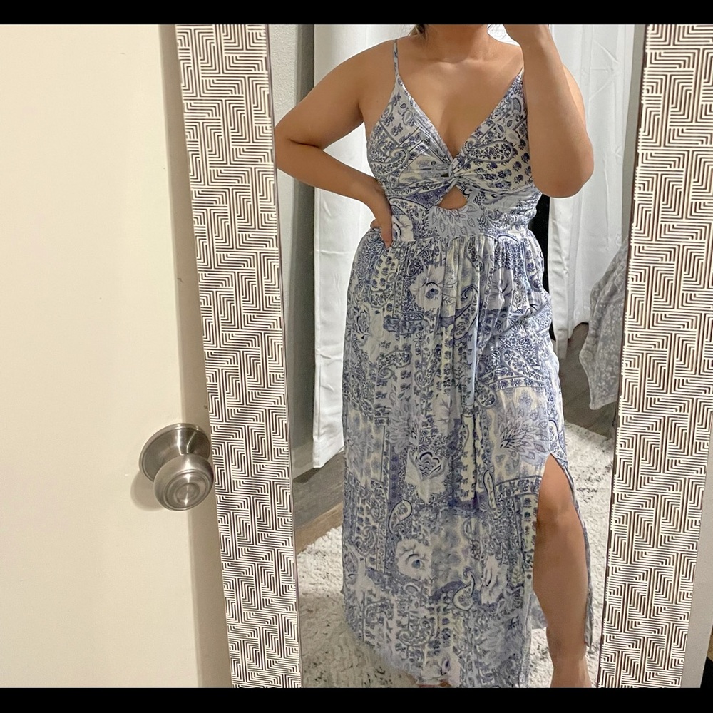 Angie Paisley Patchwork Pattern Mix Dress Blue Small